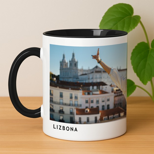 Kubek ceramiczny biały z czarnym środkiem dla niej niego podróżnika