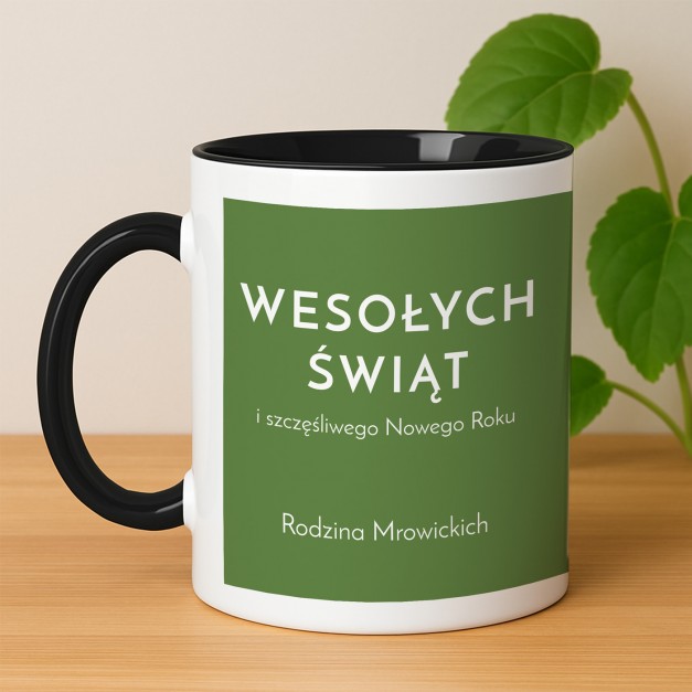 Kubek ceramiczny biały z czarnym środkiem dla rodziców na święta