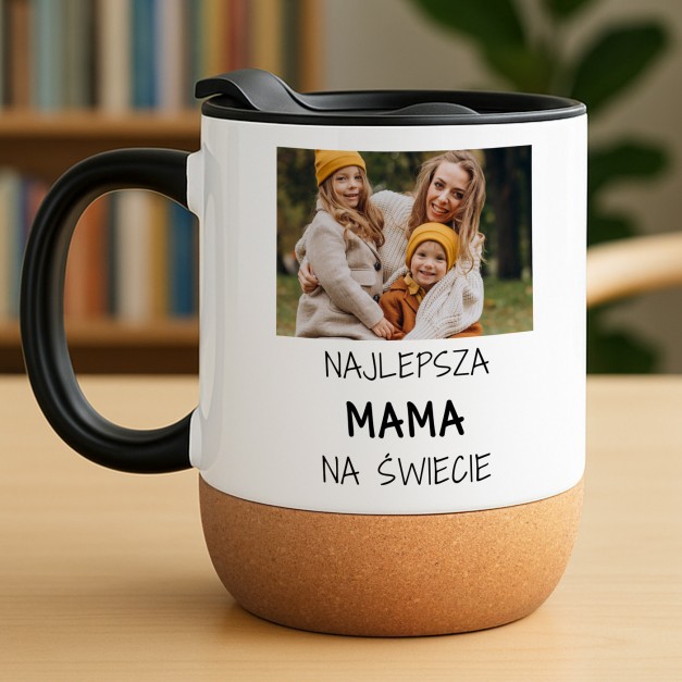Kubek ceramiczny biały z przykrywką dla mamy na urodziny