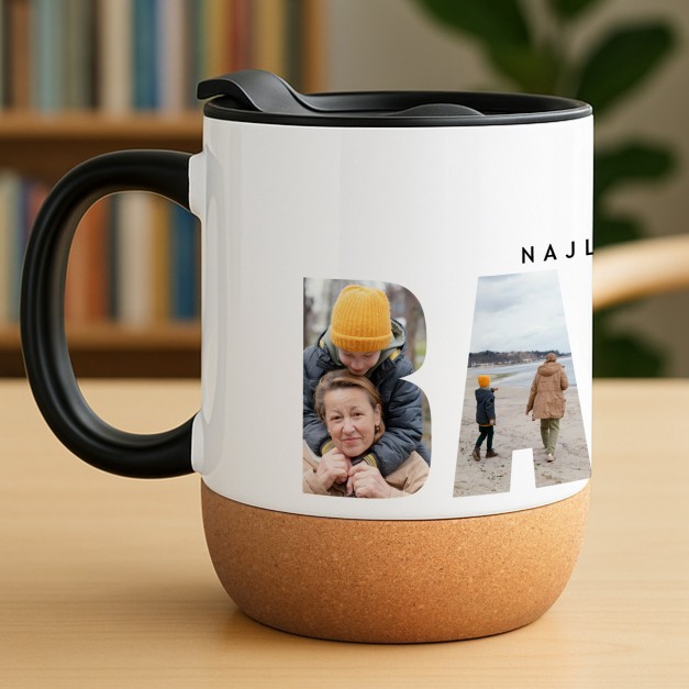 Kubek ceramiczny biały z przykrywką dla babci na urodziny