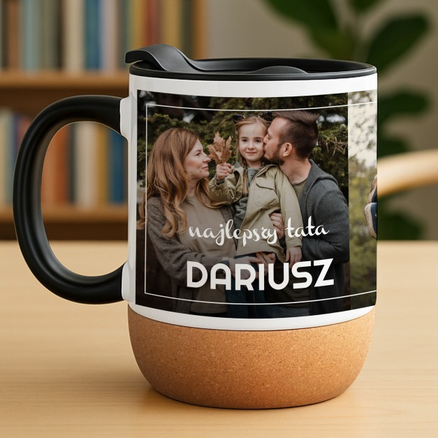 Kubek ceramiczny biały z przykrywką na dzień taty urodziny