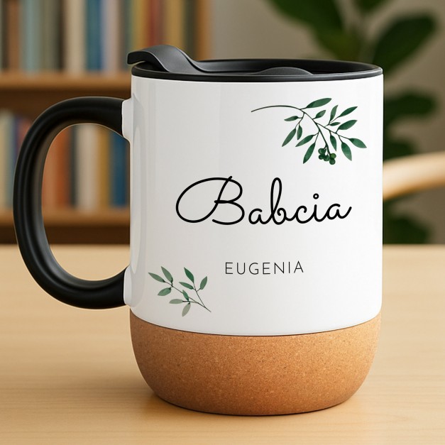 Kubek ceramiczny biały z przykrywką dla babci na Dzień Babci