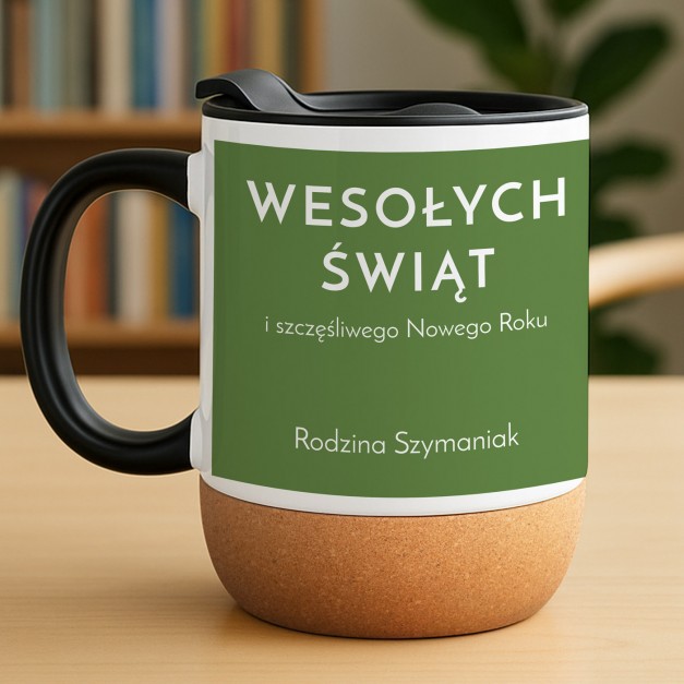 Kubek ceramiczny biały z przykrywką dla rodziców na święta