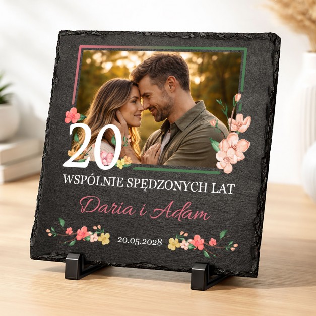 Kamienny łupek z nadrukiem 20x20 dla niej niego na 20 rocznicę