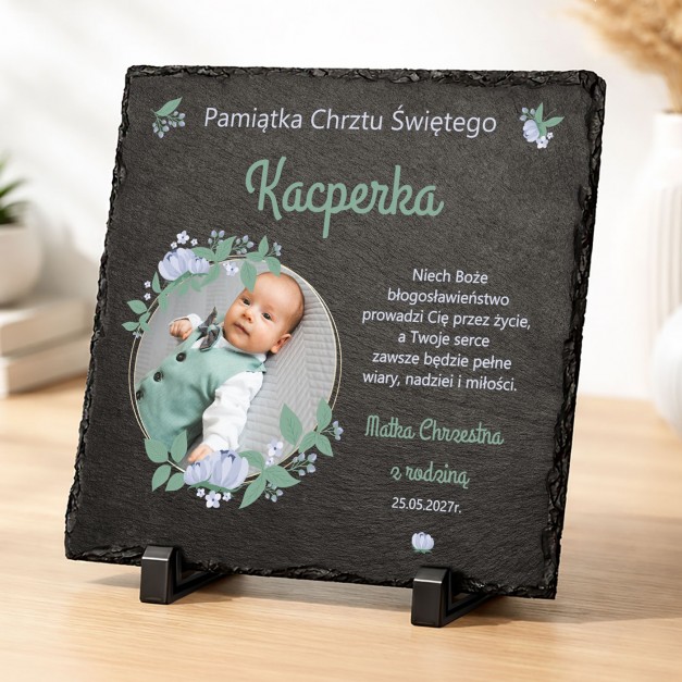 Kamienny łupek z nadrukiem 20x20 dla dziecka na Chrzest Święty