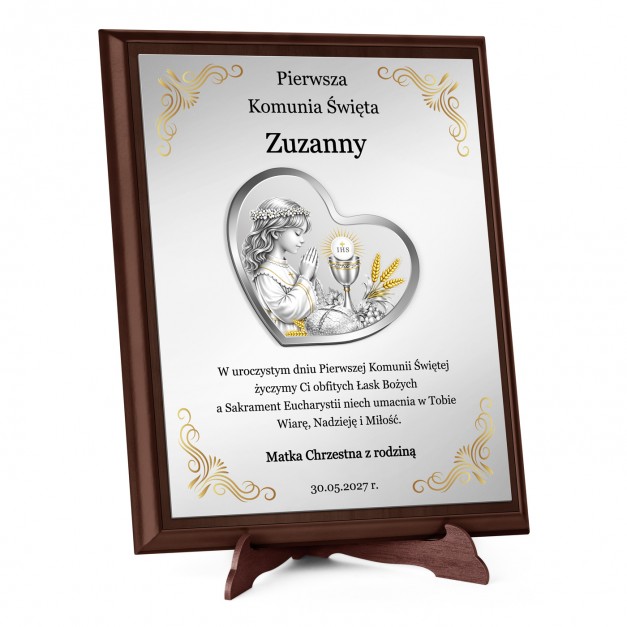 Obrazek z życzeniami i dedykacją dla chrześnicy na I Komunię Świętą