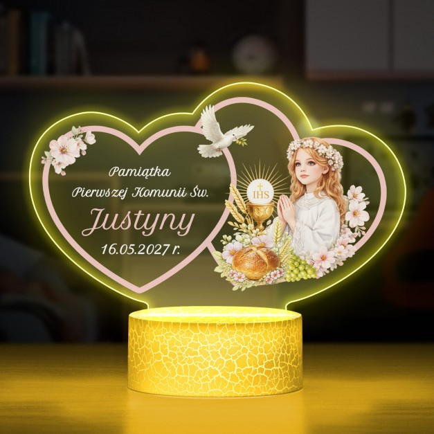 Lampka LED L z nadrukiem na szkle akrylowym na komunię dla dziewczynki