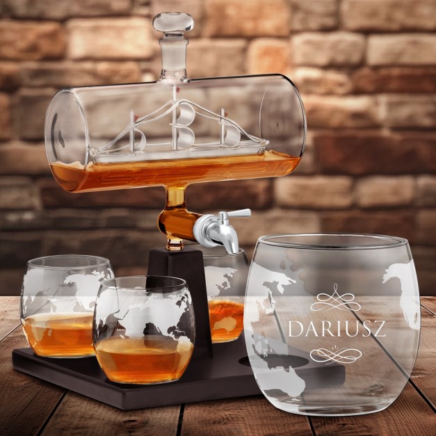 Zestaw do whisky karafka statek szklanki x4 grawer dla niego na imieniny