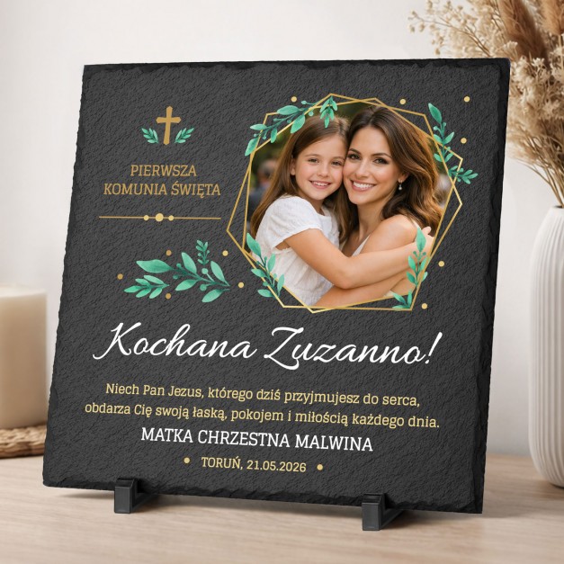 Kamienny łupek 30x30 z nadrukiem dla dziewczynki na I Komunię Świętą