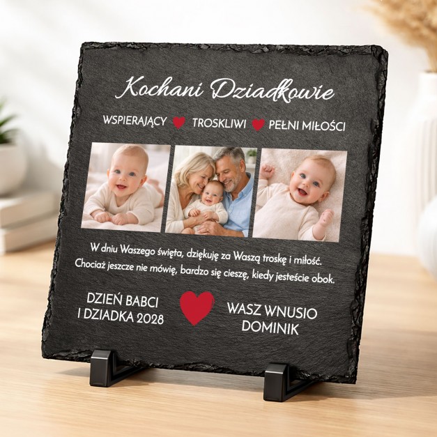 Kamienny łupek z nadrukiem 20x20 na dzień babci i dziadka