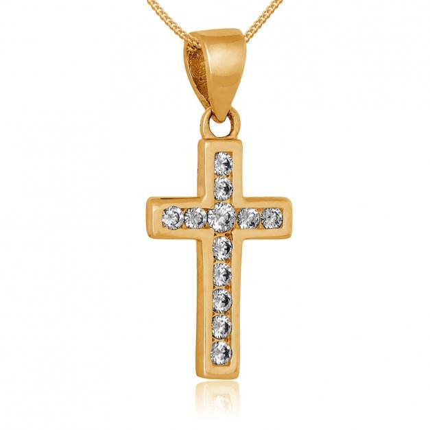 Złoty Krzyżyk 333 z Kryształkami Łańcuszek Grawer