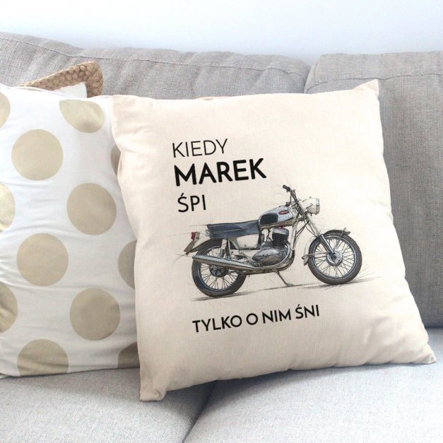 Poduszka bawełniana z nadrukiem dla motocyklisty fana motoryzacji