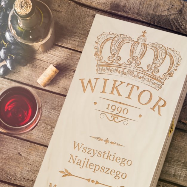 Skrzynka jasna XL na wino z grawerem dla niego na urodziny