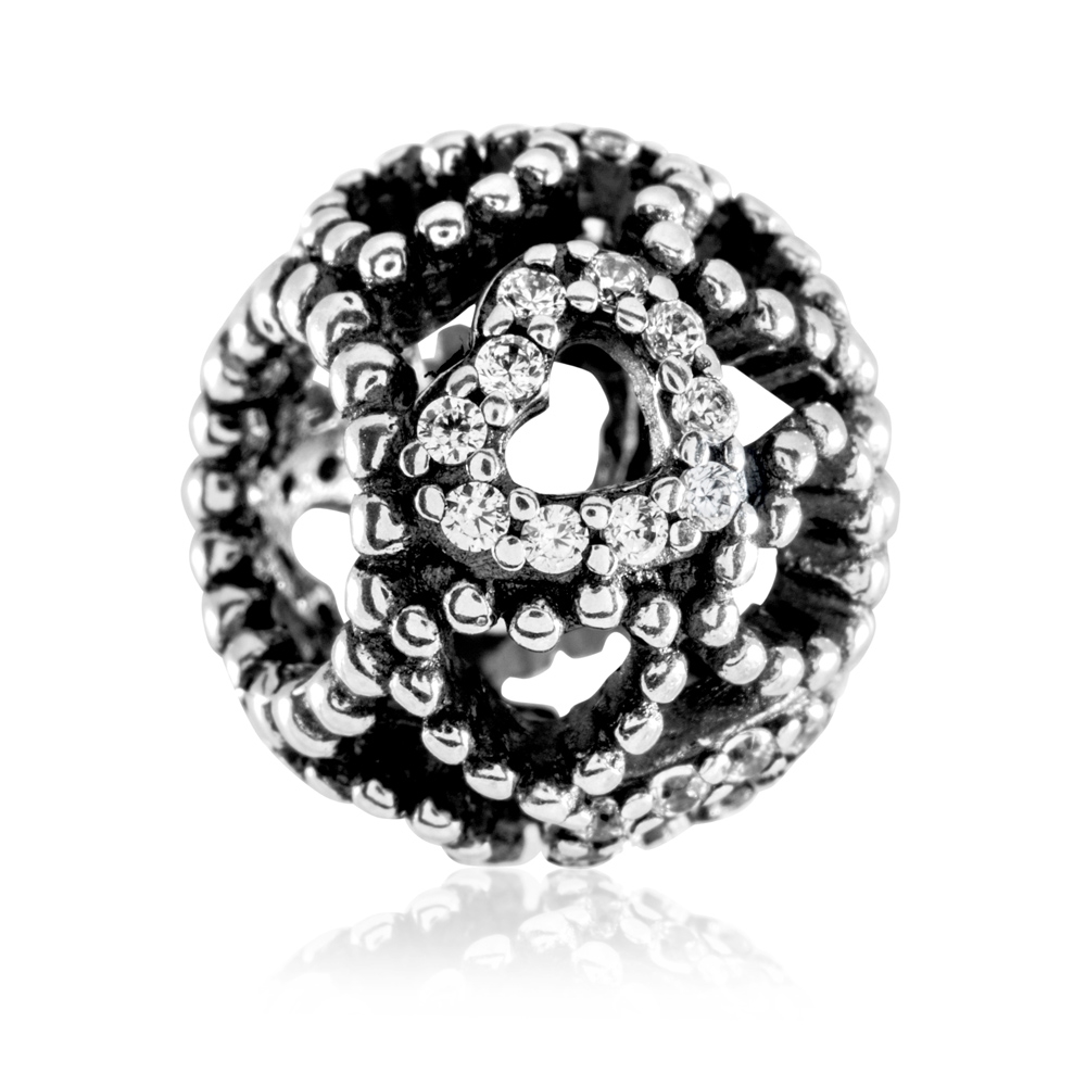 Charms Koralik Srebrny KORALOWE SERCA