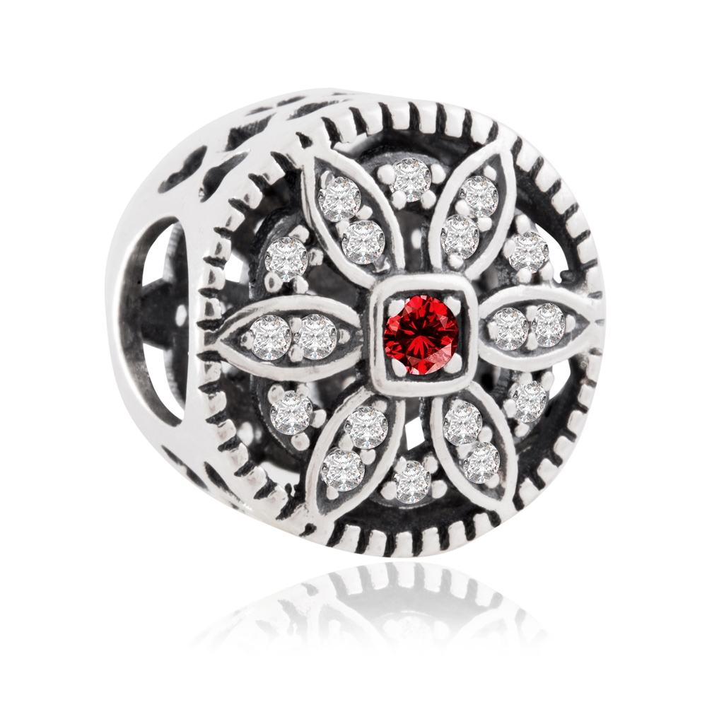 Charms Koralik Srebrny RUBINOWA ROZETA