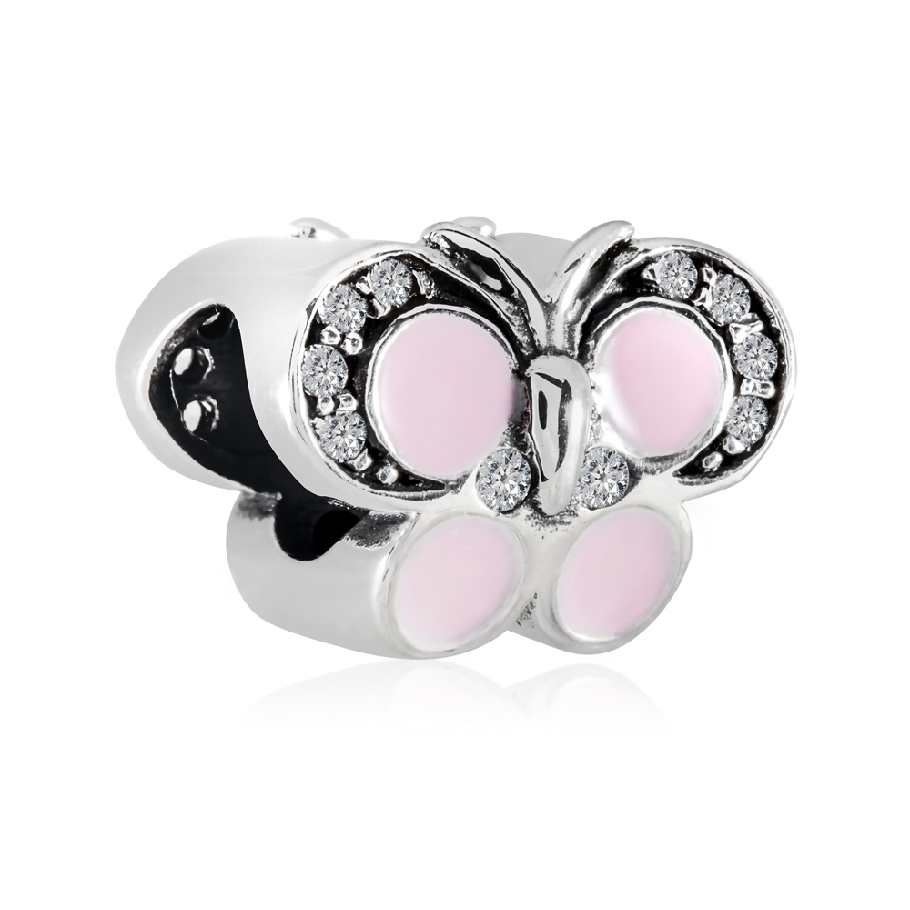 Charms Koralik Srebrny RӯOWY MOTYLEK