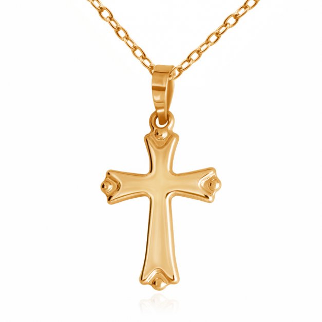 Złoty Krzyżyk 585 Trójlistny z Łańcuszkiem Grawer