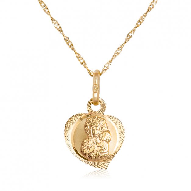 Złoty Medalik 585 Matka Boska Częstochowska z Łańcuszkiem Grawer