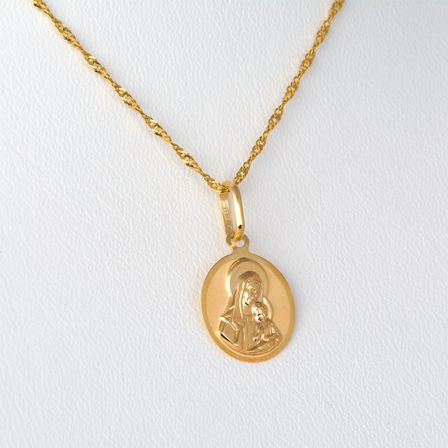 Złoty Medalik 585 Matka Boska z Łańcuszkiem Grawer