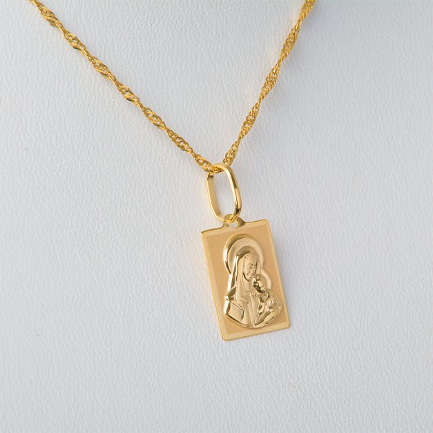 Złoty Medalik 585 Matka Boska z Łańcuszkiem Grawer