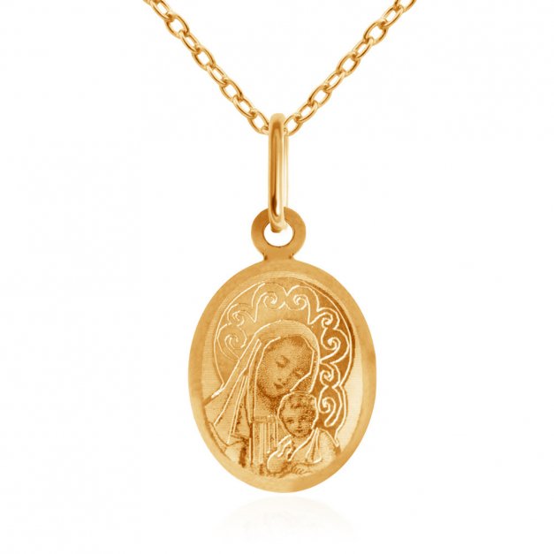 Złoty Medalik 333 Matka Boska z Dzieciątkiem Łańcuszek Grawer