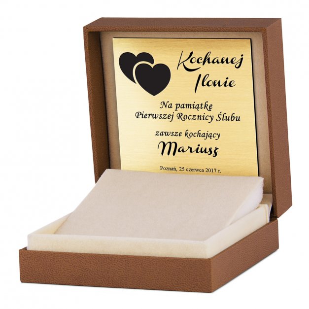 Pudełko na biżuterię brązowe z logo Murrano i grawerowaną tabliczką