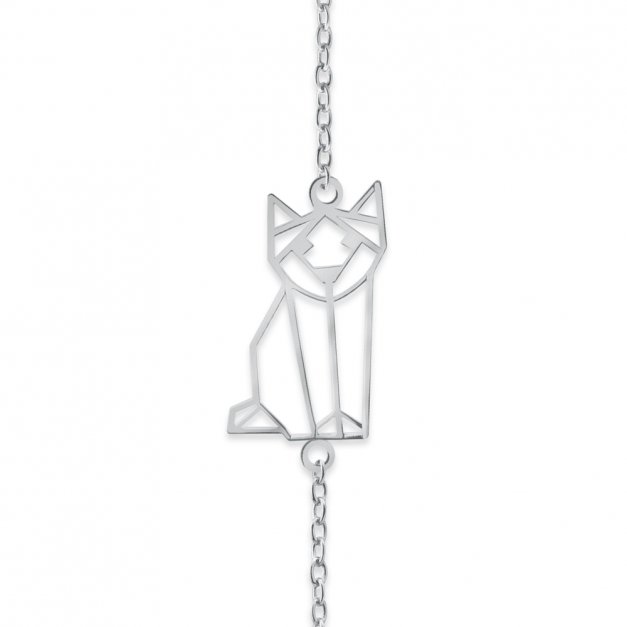 Srebrna Bransoletka 925 Geometryczny Kot Grawer