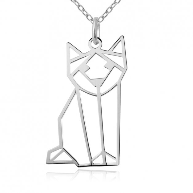 Srebrny Naszyjnik 925 Geometryczny Kot Grawer