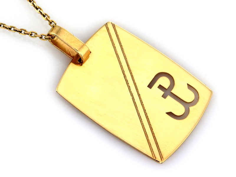 Złota zawieszka 585 symbol PREZENT GRAWER