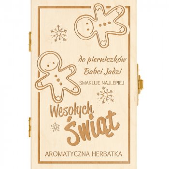 Herbata w drewnianej skrzyni z grawerem dla babci na święta