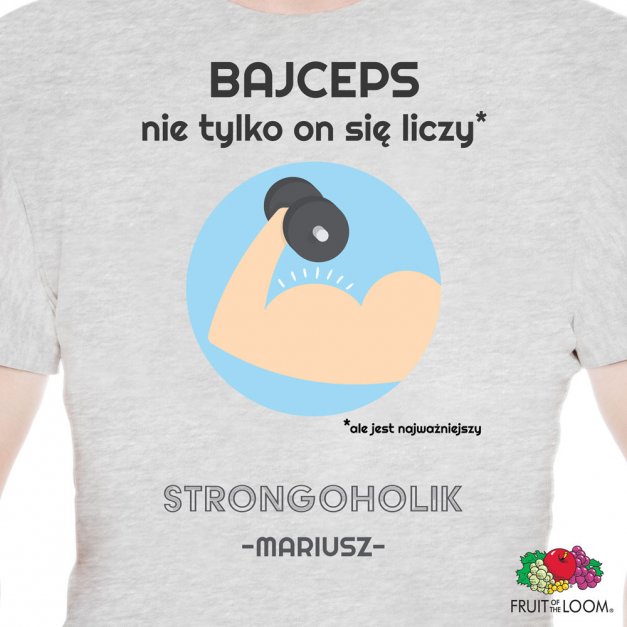 Koszulka męska szara z nadrukiem dla kulturysty