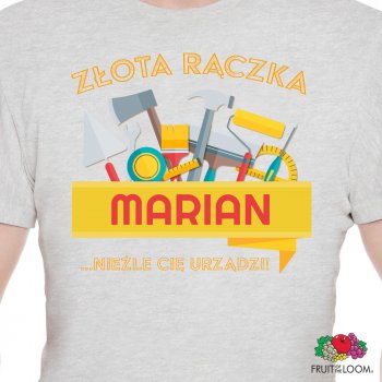 Koszulka Szara Męska z Twoim Nadrukiem ZŁOTA RĄCZKA