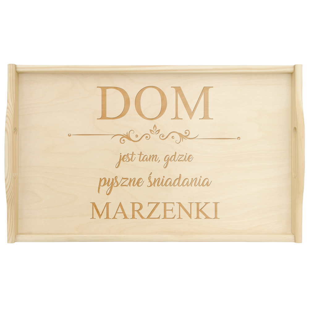 Stolik śniadaniowy drewniany z grawerunkiem dla niej na parapetówkę