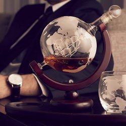 Karafka szklana globus zestaw do whisky szklanki x2 z grawerem dla ministra na urodziny