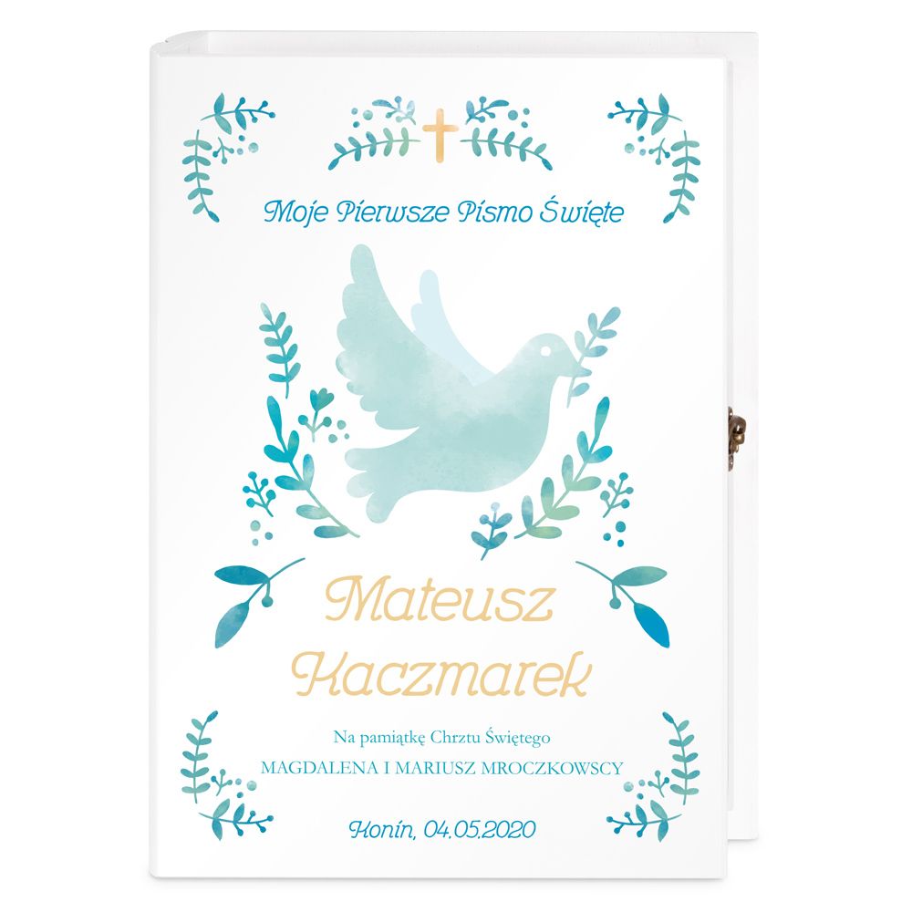 Biblia w etui z nadrukiem dla chłopca na chrzest