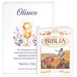 Biblia w etui z nadrukiem dla dziewczynki na komunię
