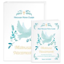 Biblia w etui z nadrukiem dla chłopca na chrzest