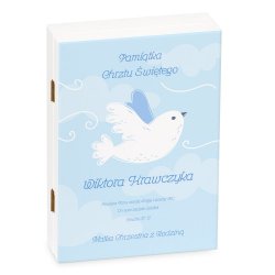 Sztućce dla dzieci zestaw w drewnianym etui z nadrukiem dla chłopca na chrzest na matki chrzestnej