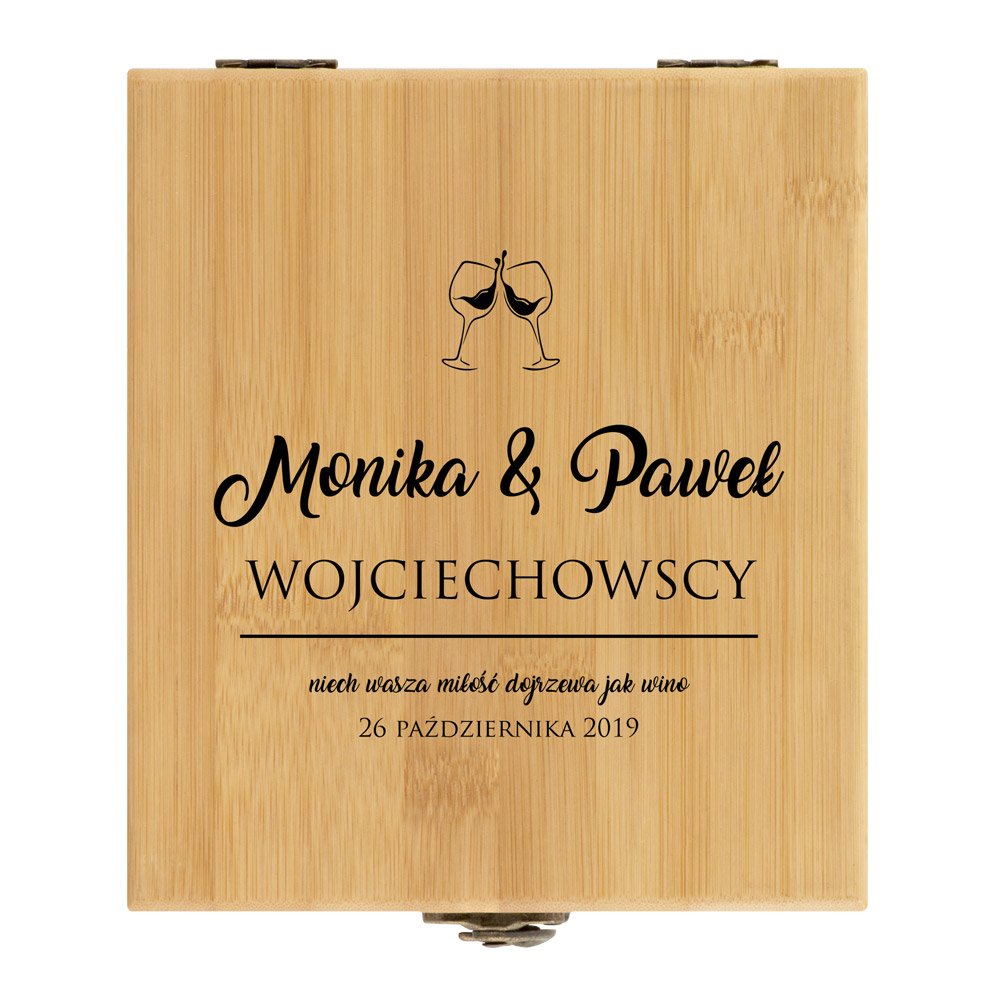 Akcesoria do wina zestaw w skrzynce z nadrukiem dla pary na ślub rocznicę