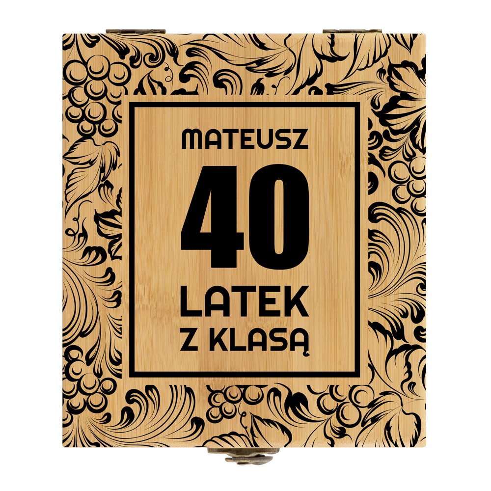 Akcesoria do wina zestaw w skrzynce z nadrukiem dla niego na 40 urodziny