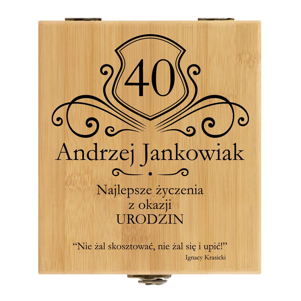 Akcesoria do wina zestaw w skrzynce z nadrukiem dla niego na 40 urodziny