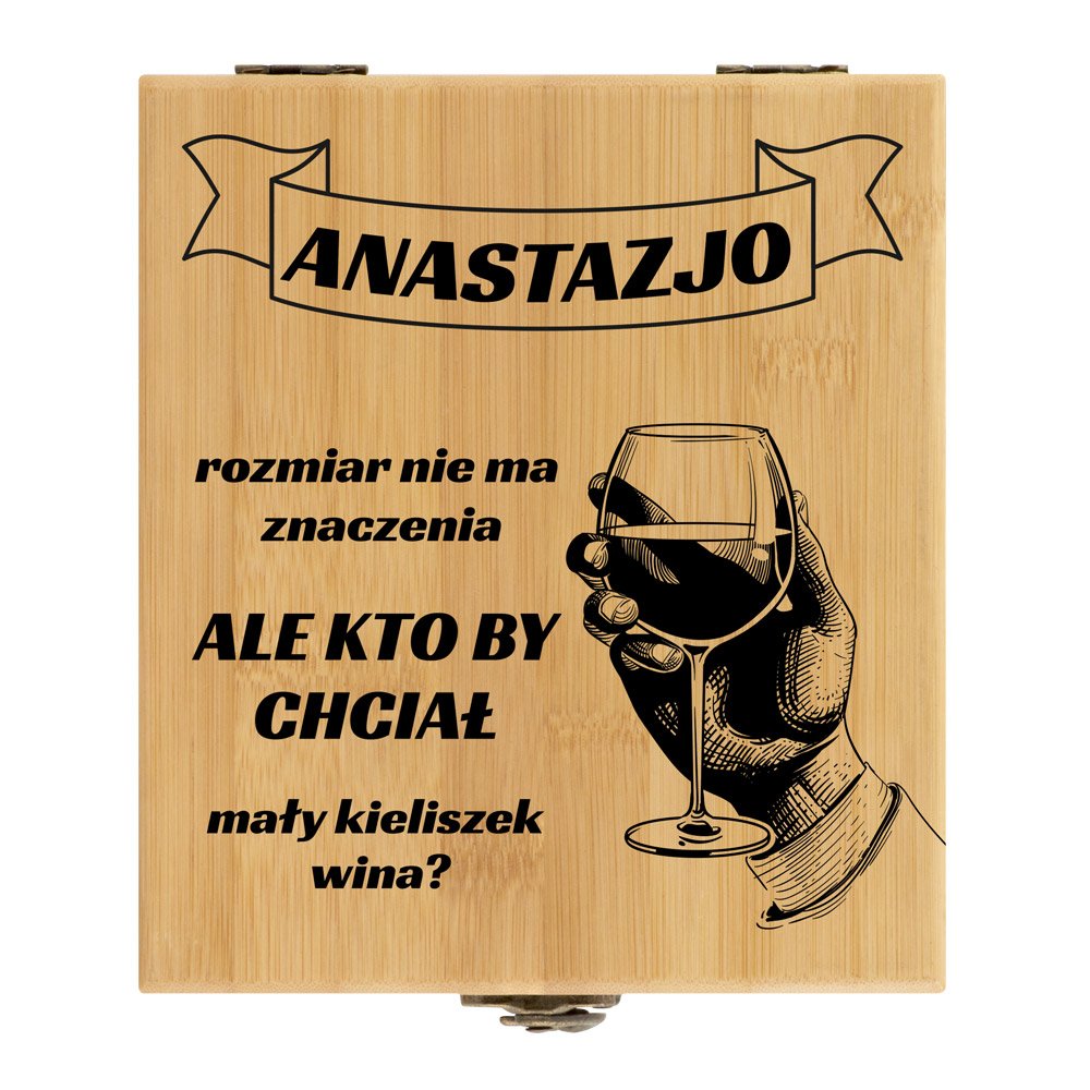 Akcesoria do wina zestaw w skrzynce z nadrukiem dla niej na imieniny