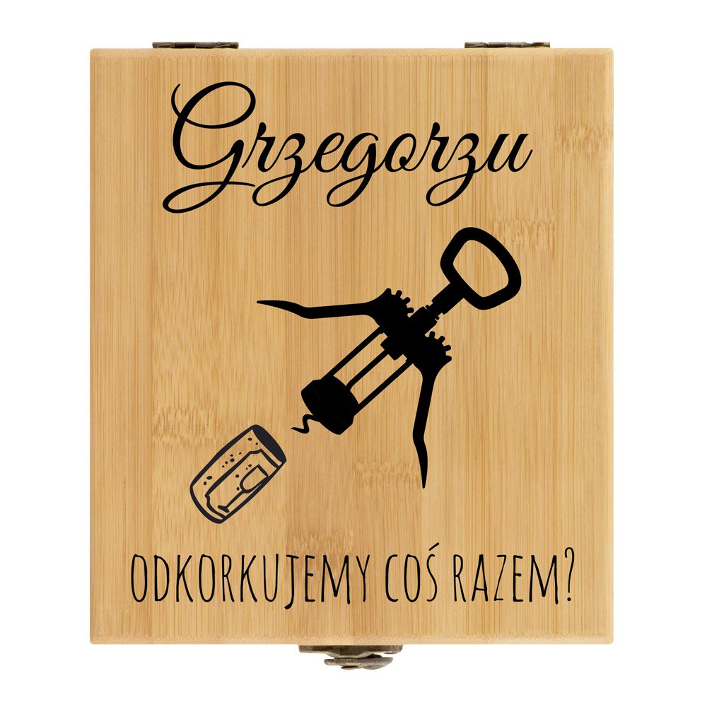 Akcesoria do wina zestaw w skrzynce z nadrukiem dla niego na imieniny