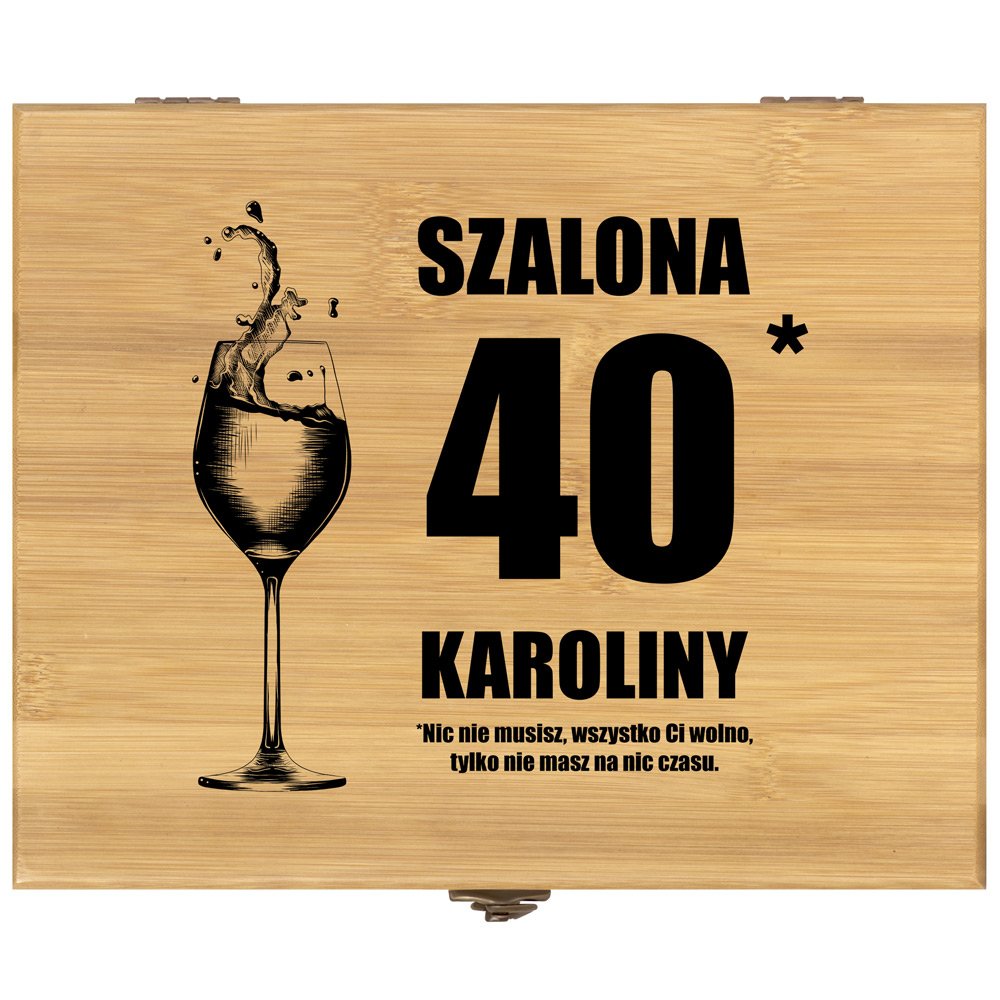 Akcesoria do wina zestaw deluxe w skrzynce z nadrukiem dla niej na 40 urodziny