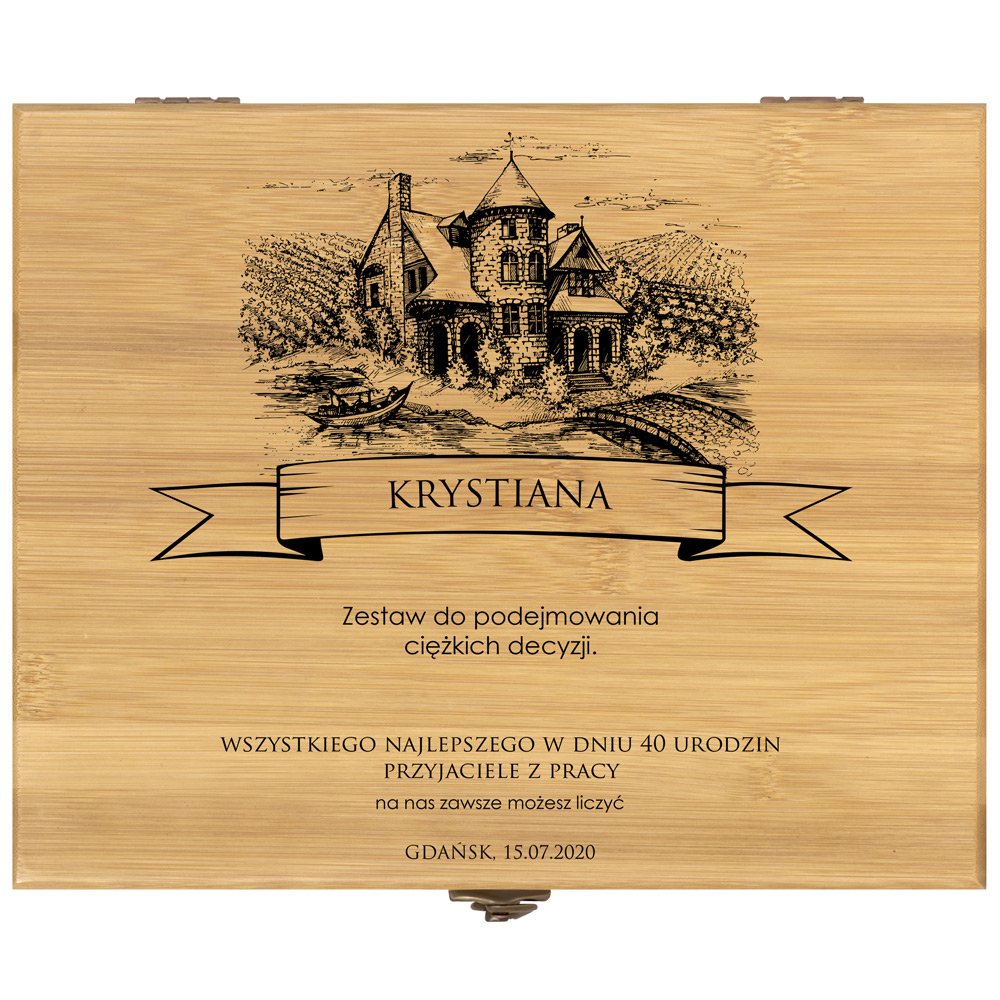 Akcesoria do wina zestaw deluxe w skrzynce z nadrukiem dla przyjaciela kolegi na 40 urodziny