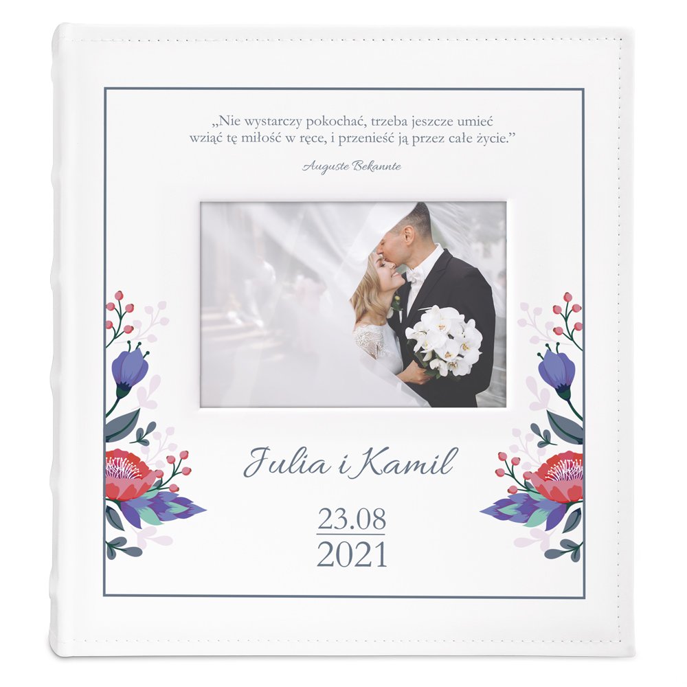 Album na zdjęcia z okienkiem i nadrukiem dla pary na ślub