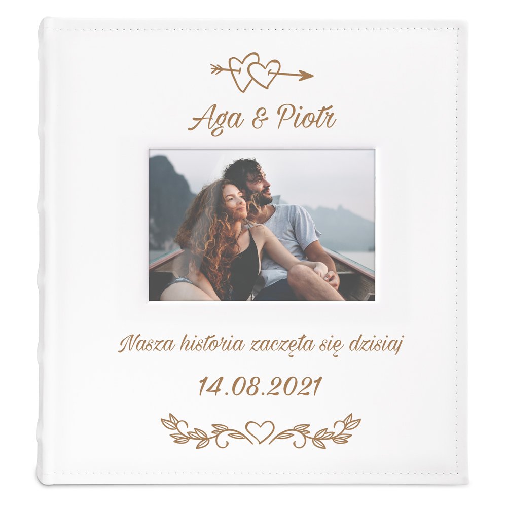 Album na zdjęcia z okienkiem i nadrukiem dla pary na ślub