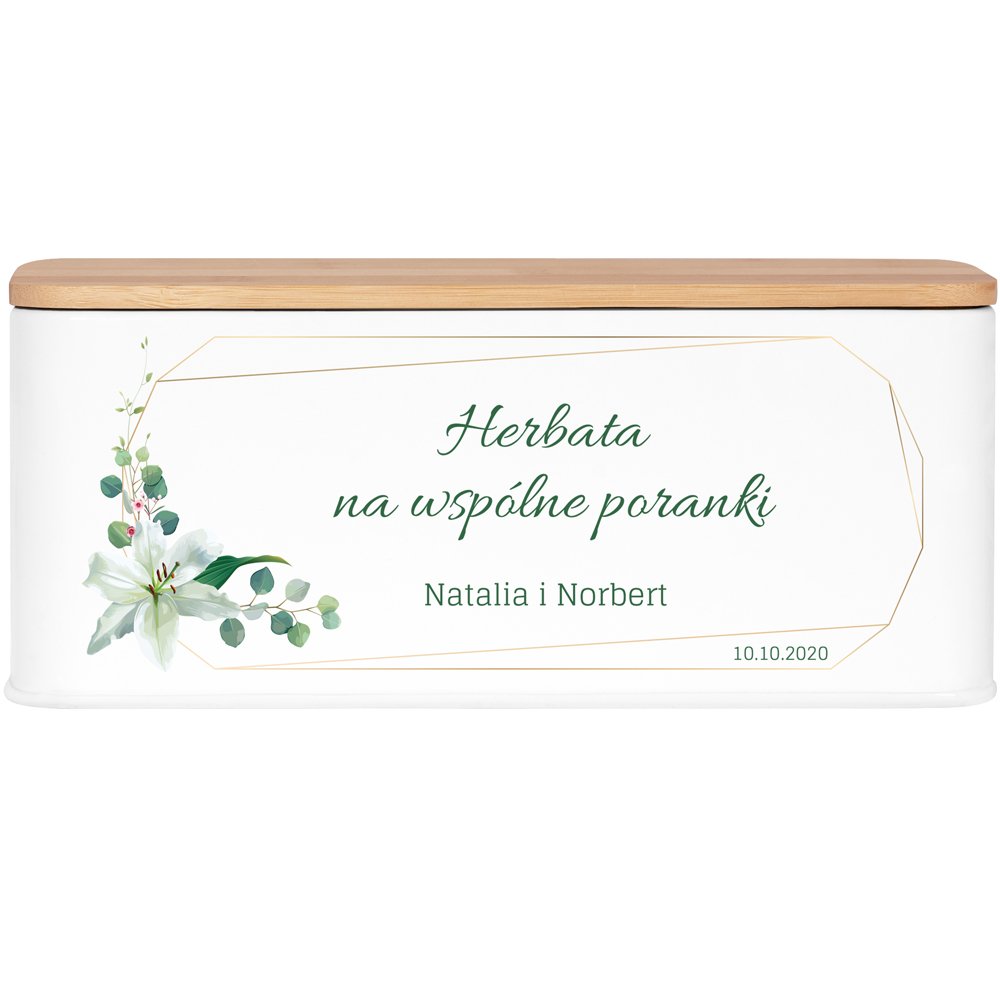 Zestaw herbat herbata w metalowy pudełku z nadrukiem dla pary na ślub rocznicę parapetówkę
