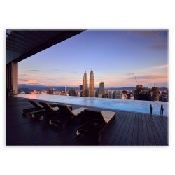 Plakat metalowy widok na Petronas Towers w Kuala Lumpur L