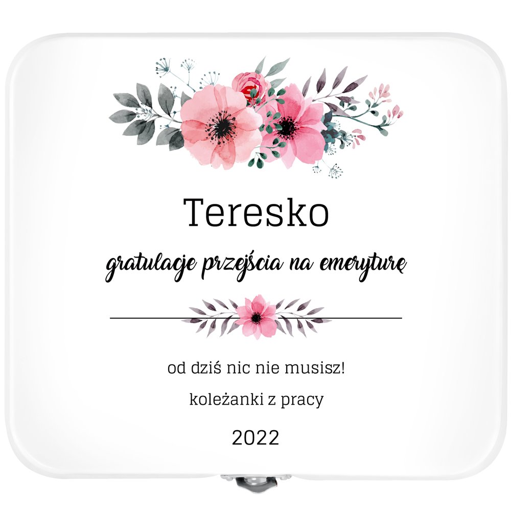 Herbata zestaw herbat w metalowym pudełku z nadrukiem dla koleżanki emerytki